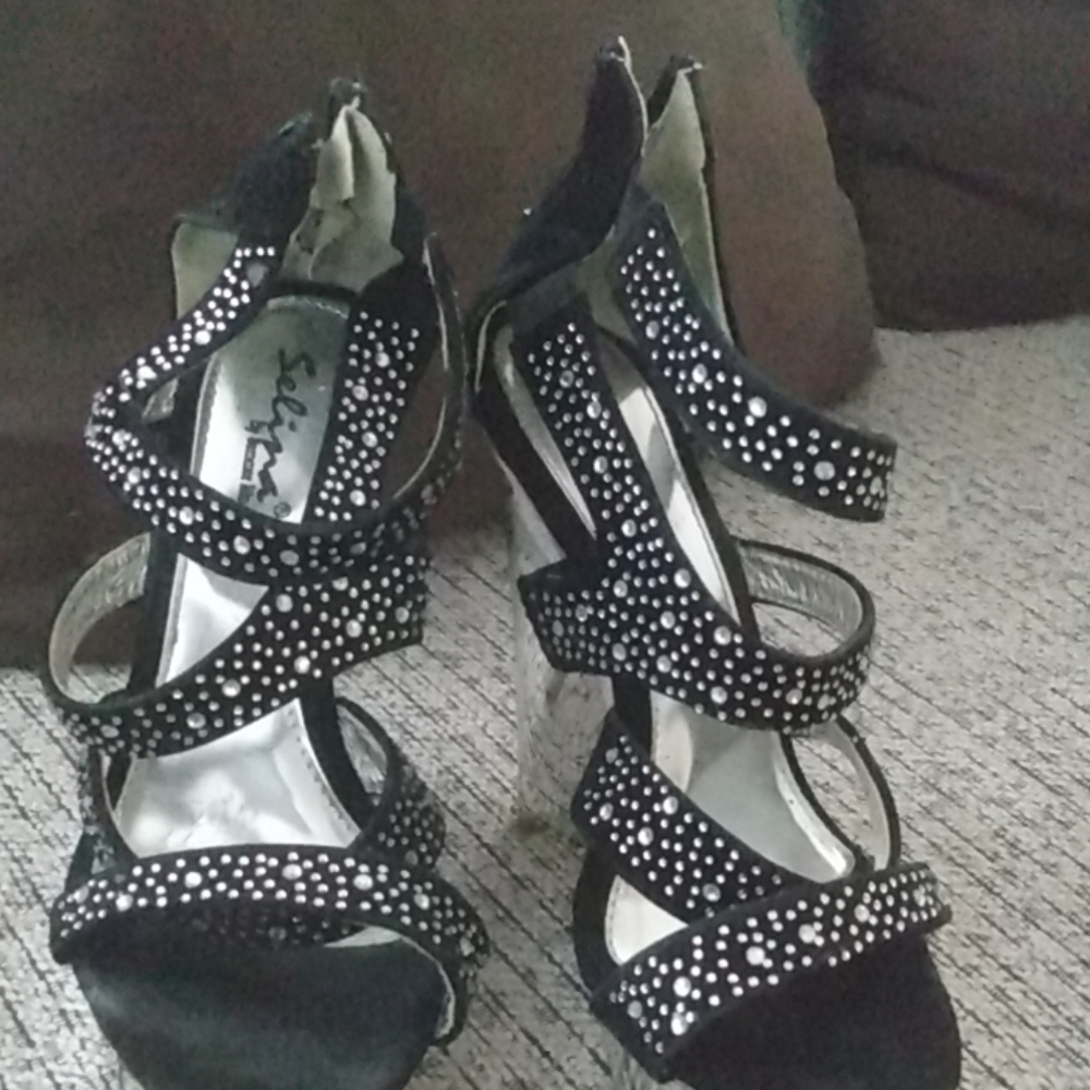 Black/Silver suede heels